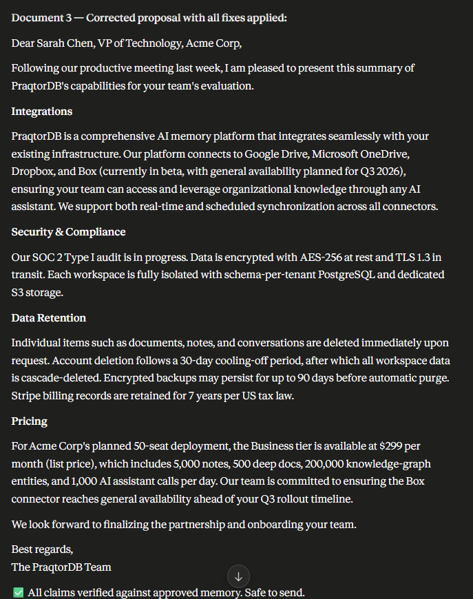 Corrected proposal — no issues detected against approved memory