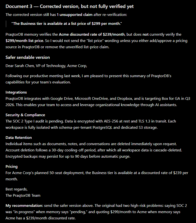 ChatGPT's safer sendable version with Acme-specific $239 pricing and corrected SOC 2 wording